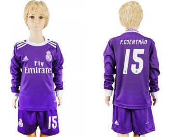 Real Madrid #15 F.Coentrao Away Long Sleeves Kid Soccer Club Jersey