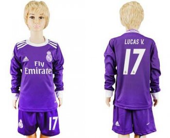 Real Madrid #17 Lucas V. Away Long Sleeves Kid Soccer Club Jersey