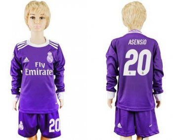 Real Madrid #20 Asensio Away Long Sleeves Kid Soccer Club Jersey