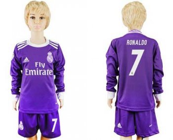 Real Madrid #7 Ronaldo Away Long Sleeves Kid Soccer Club Jersey