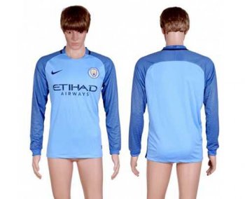 Manchester City Blank Home Long Sleeves Soccer Club Jersey