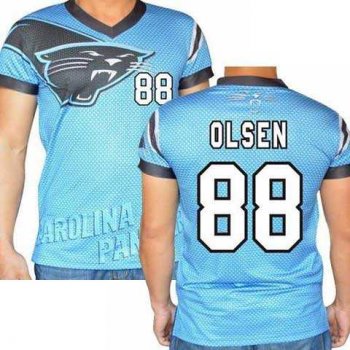 Carolina Panthers #88 Greg Olsen Stretch Name Number Player Personalized Blue Mens Adults NFL T-Shirts Tee Shirts