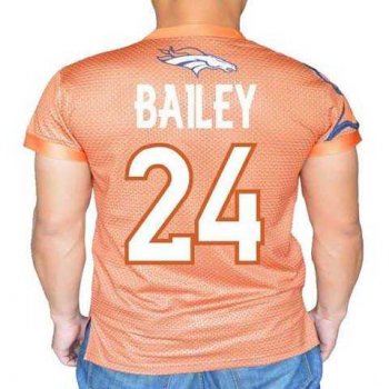 Denver Broncos Orange #24 Champ Bailey Stretch Name Number Player Personalized Blue Mens Adults NFL T-Shirts Tee Shirts