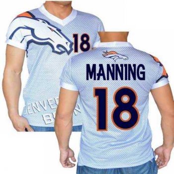 Denver Broncos White #18 Peyton Manning Stretch Name Number Player Personalized Blue Mens Adults NFL T-Shirts Tee Shirts