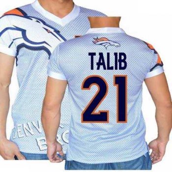 Denver Broncos White #21 Stretch Name Number Player Personalized Blue Mens Adults NFL T-Shirts Tee Shirts