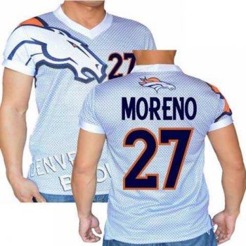 Denver Broncos White #27 Knowshon Moreno Stretch Name Number Player Personalized Blue Mens Adults NFL T-Shirts Tee Shirts