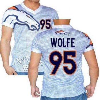 Denver Broncos White #95 Derek Wolfe Stretch Name Number Player Personalized Blue Mens Adults NFL T-Shirts Tee Shirts