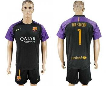 Barcelona #1 Ter Stegen Black Goalkeeper Soccer Club Jersey