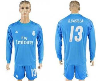 Real Madrid #13 K.Casilla Sky Blue Goalkeeper Long Sleeves Soccer Club Jersey