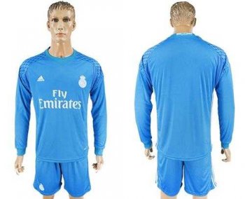 Real Madrid Blank Sky Blue Goalkeeper Long Sleeves Soccer Club Jersey