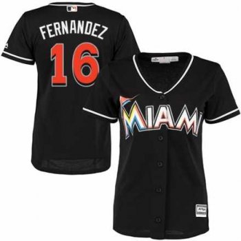 Women Miami Marlins #16 Jose Fernandez Black Cool Base Player Jersey