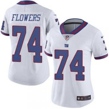 Women's Nike New York Giants #74 Ereck Flowers White Stitched NFL Limited Rush Jersey