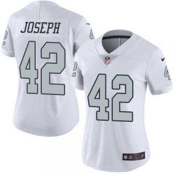 Women's Nike Oakland Raiders #42 Karl Joseph White Stitched NFL Limited Rush Jersey