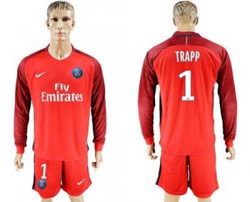 Paris Saint-Germain #1 Trapp Red Long Sleeves Soccer Club Jersey