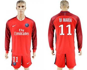 Paris Saint-Germain #11 Di Maria Red Long Sleeves Soccer Club Jersey