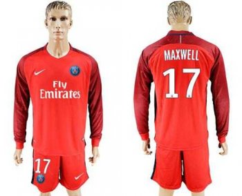 Paris Saint-Germain #17 Maxwell Red Long Sleeves Soccer Club Jersey