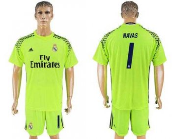 Real Madrid #1 Navas Shiny Green Goalkeeper Soccer Club Jersey