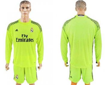 Real Madrid Blank Shiny Green Goalkeeper Long Sleeves Soccer Club Jersey