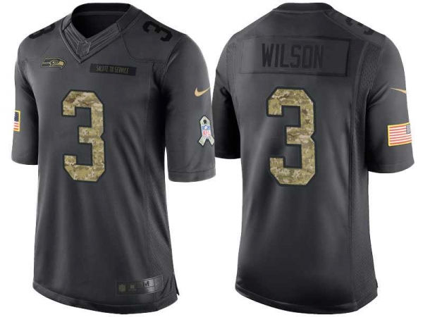 Nike Seattle Seahawks #3 Russell Wilson Men's Stitched Black NFL Salute to Service Limited Jerseys