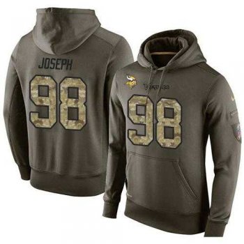 NFL Men''s Nike Minnesota Vikings #98 Linval Joseph Stitched Green Olive Salute To Service KO Performance Hoodie