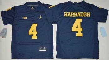 Youth Michigan Wolverines #4 Jim Harbaugh Navy Blue Jordan Brand Stitched NCAA Jersey