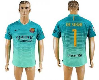 Barcelona #1 Ter Stegen Sec Away Soccer Club Jersey