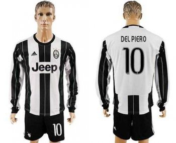 Juventus #10 Del Piero Home Long Sleeves Soccer Club Jersey