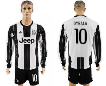 Juventus #10 Dybala Home Long Sleeves Soccer Club Jersey