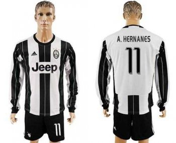 Juventus #11 A.Hernanes Home Long Sleeves Soccer Club Jersey