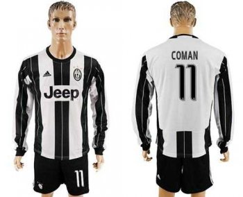 Juventus #11 Coman Home Long Sleeves Soccer Club Jersey