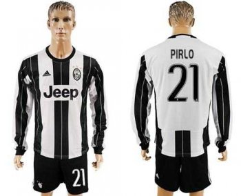 Juventus #21 Pirlo Home Long Sleeves Soccer Club Jersey