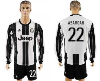 Juventus #22 Asamoah Home Long Sleeves Soccer Club Jersey