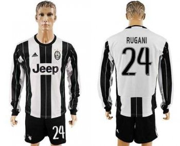 Juventus #24 Rugani Home Long Sleeves Soccer Club Jersey