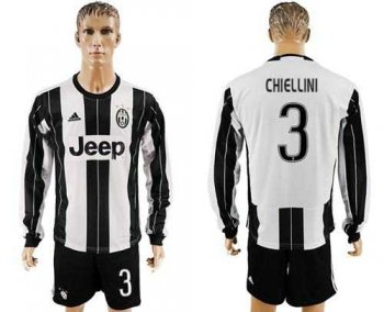 Juventus #3 Chiellini Home Long Sleeves Soccer Club Jersey