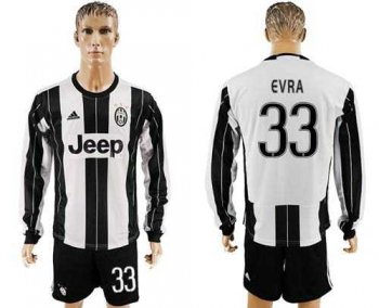 Juventus #33 Evra Home Long Sleeves Soccer Club Jersey