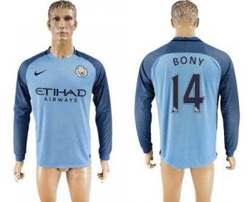 Manchester City #14 Bony Home Long Sleeves Soccer Club Jersey