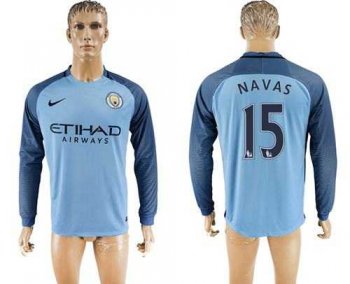 Manchester City #15 Navas Home Long Sleeves Soccer Club Jersey