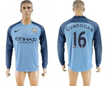 Manchester City #16 Gundogan Home Long Sleeves Soccer Club Jersey