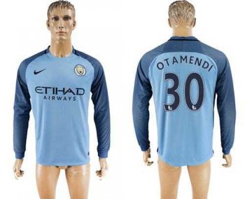 Manchester City #30 Otamendi Home Long Sleeves Soccer Club Jersey