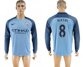 Manchester City #8 Nasri Home Long Sleeves Soccer Club Jersey