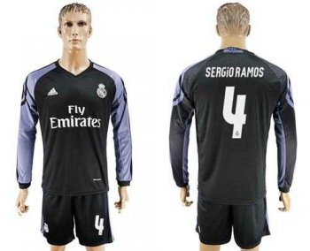 Real Madrid #4 Sergio Ramos Sec Away Long Sleeves Soccer Club Jersey