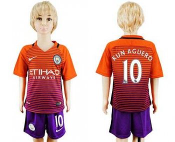 Manchester City #10 Kun Aguero Sec Away Kid Soccer Club Jersey