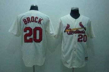 Mitchell and Ness 1967 St.Louis Cardinals #20 Lou Brock Stitched Cream Throwback Baseball Jersey