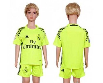 Real Madrid Blank Shiny Green Goalkeeper Kid Soccer Club Jersey