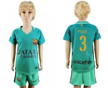 Barcelona #3 Pique Sec Away Kid Soccer Club Jersey