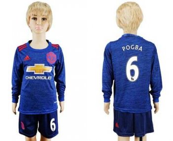 Manchester United #6 Pogba Away Long Sleeves Kid Soccer Club Jersey