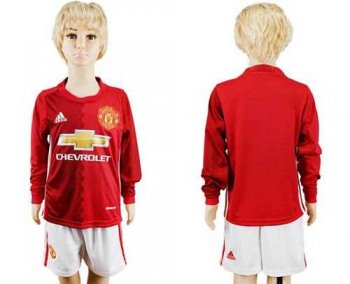 Manchester United Blank Home Long Sleeves Kid Soccer Club Jersey