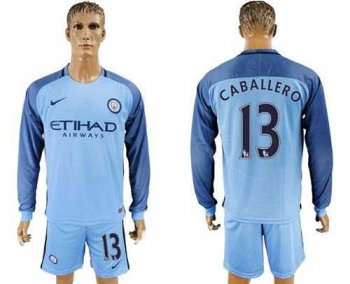 Manchester City #13 Caballero Home Long Sleeves Soccer Club Jersey