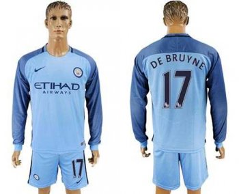 Manchester City #17 De Bruyne Home Long Sleeves Soccer Club Jersey