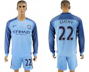 Manchester City #22 Clichy Home Long Sleeves Soccer Club Jersey